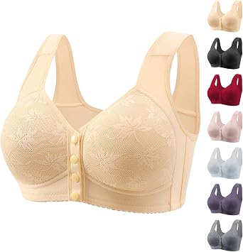 Daisy Bras for Senior Women No Underwire Front Closure Push up Bra Full Coverage Breathable Cotton Bras