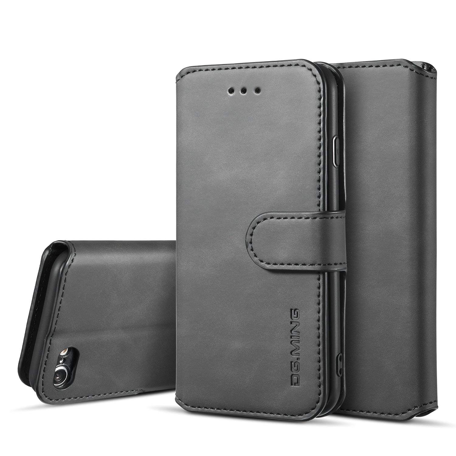 UEEBAI Case for iPhone SE 2022 5G/iPhone 7/iPhone 8/iPhone SE 2020,Luxury PU Leather Case Vintage Wallet Flip Cover [Card Slots] [Magnetic] Stand Folio Shockproof Protection for iPhone SE3/SE2 -Black