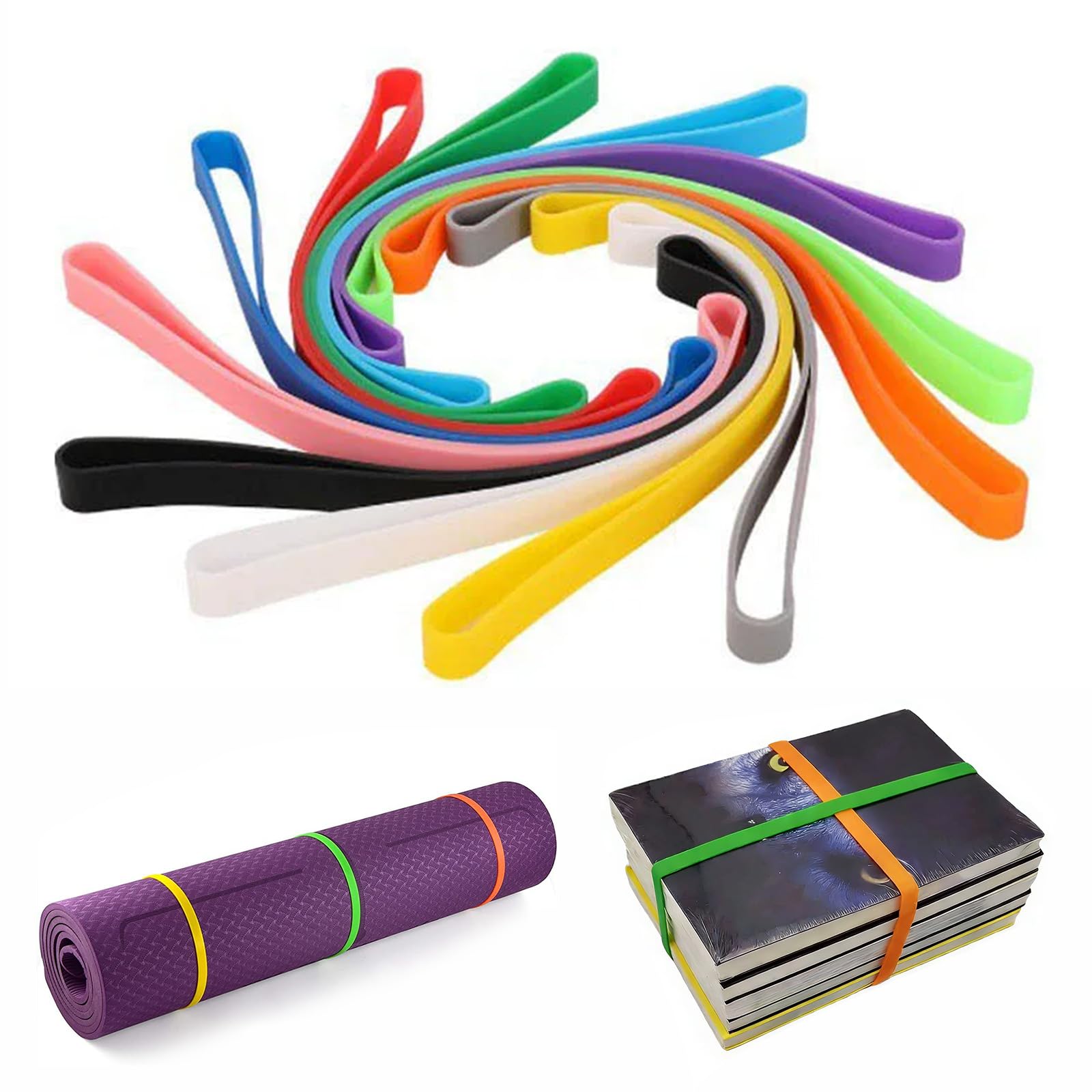 Whispern Cloud 12 Pack Large Silicone Rubber Bands, 14 x 1 cm Heavy Duty Elastic Bands, Colored Thick Strong Reusable Rubber Bands for Office School Home File Folders Books Wrapping