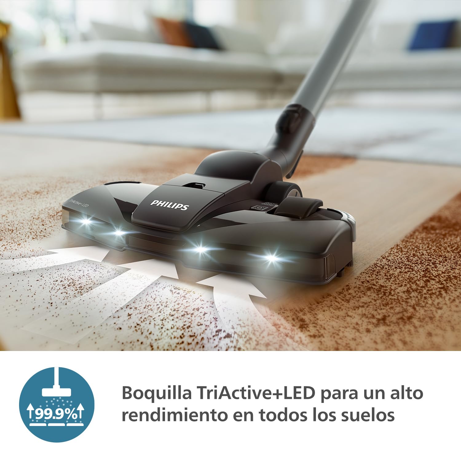 Philips Serie 8000 Aspiradora con Bolsa Performer LED - Motor de 900 W, Boquilla TriActive+ LED, HEPA, 12 m, Bolsas de Larga duración, Negro Intenso (XD8122/10)