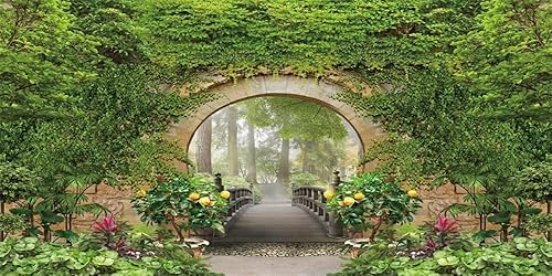 Yeele Telón de fondo natural primaveral de 15 x 8 pies, césped verde, pared, agujero, flores, fotografía, fondo, boda, exterior, retrato, tiro,