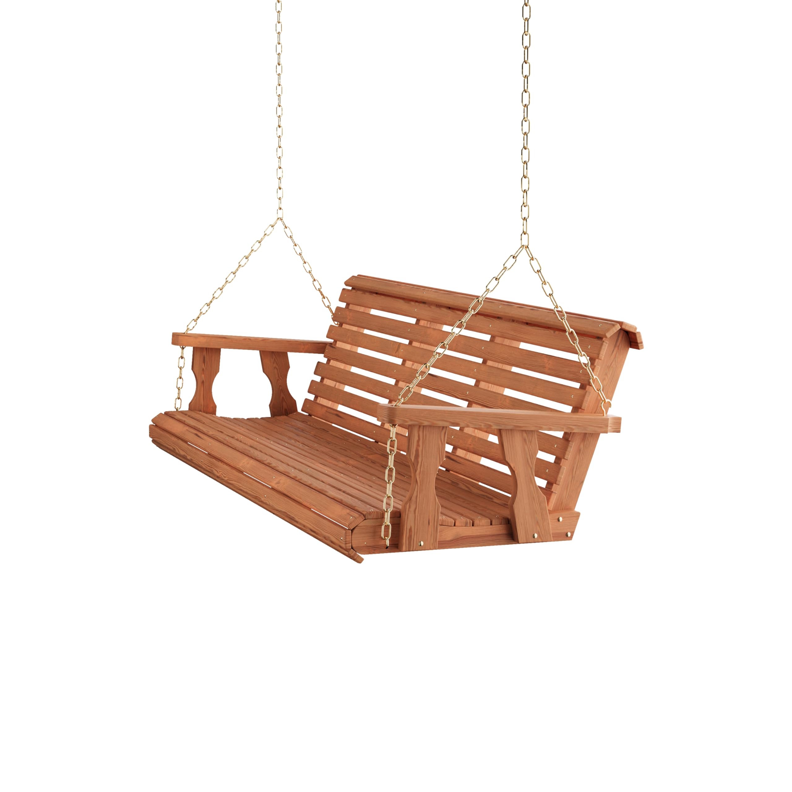 Amish Casual Heavy Duty 700 Lb Capacity Porch Swing (6 Foot, Cedar Stain) – Wooden Outdoor Roll Back Swing with Hanging Chains – Amish Made in the USA