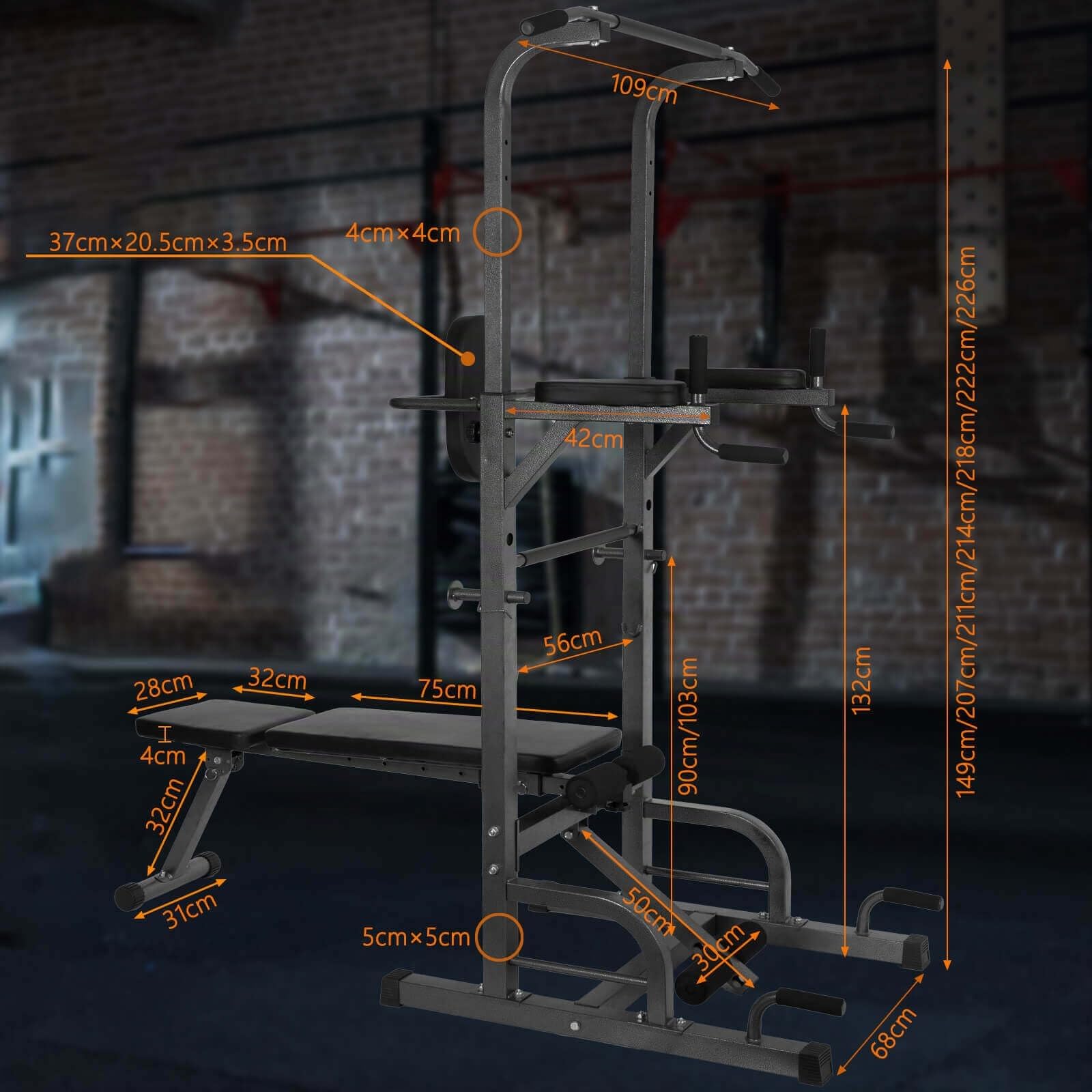 ALLINLIFE Maquina Dominadas,Estación de Dominadas Estación de Musculación Multifuncional,Barra de Dominadas para Gimnasio en Casa,Torre de Gimnasio de Entrenamiento Multifuncional Fitness