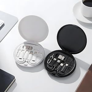 2 Pcs Storage Box Portable Multi-Functional Data Cable Compact Organizer for Cables Chargers and Accessories Black&White