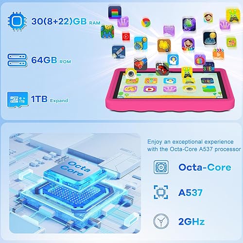 Miniatura 3 de DMOAO Tableta para Niños de 10.1 Pulgadas Android 15-30GB RAM+64GB ROM (1TB Expandible), Octa-Core 2.0GHz, Pantalla Anti-Luz Azul, 6000mAh, WiFi 6,