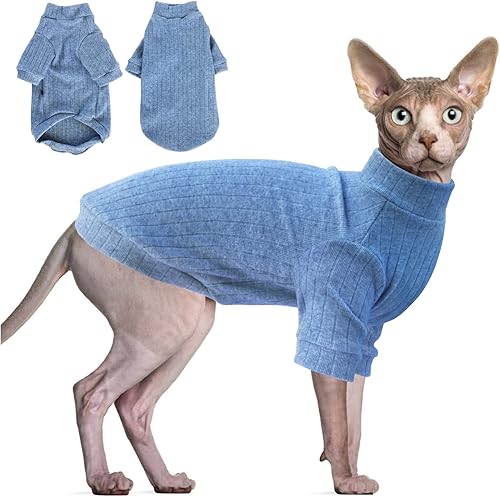 Idepet Sphynx Suéter de gatos sin pelo, camisa suave para cachorros, lindo pijama de gato, ropa de algodón para mascotas, cuello alto de invierno