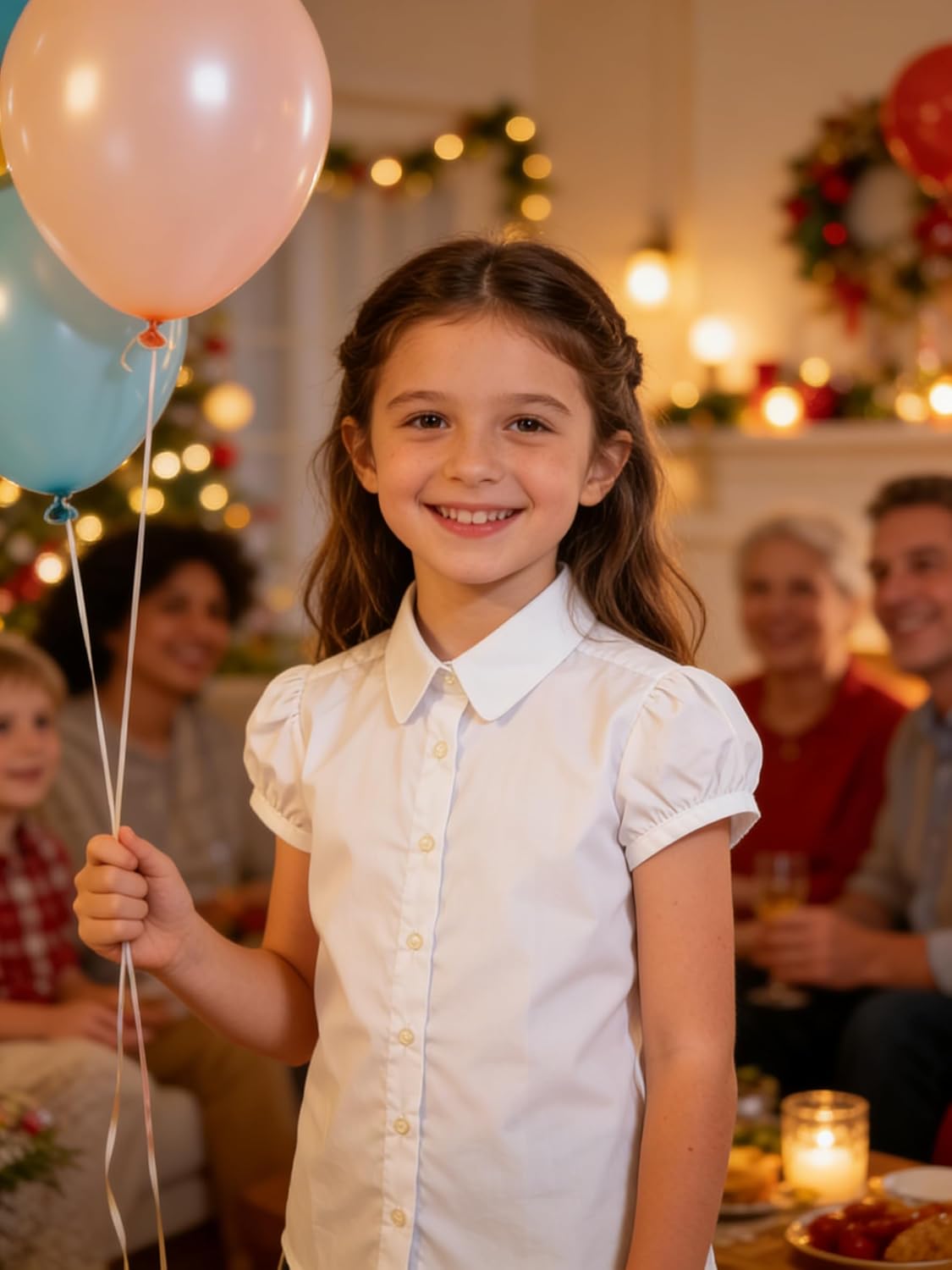 Bienzoe Girls Shirt Short Sleeve: White Button Up Kids School Uniform Cotton Oxford Collar Puff Dress Blouse Bowtie Pack - Image 4