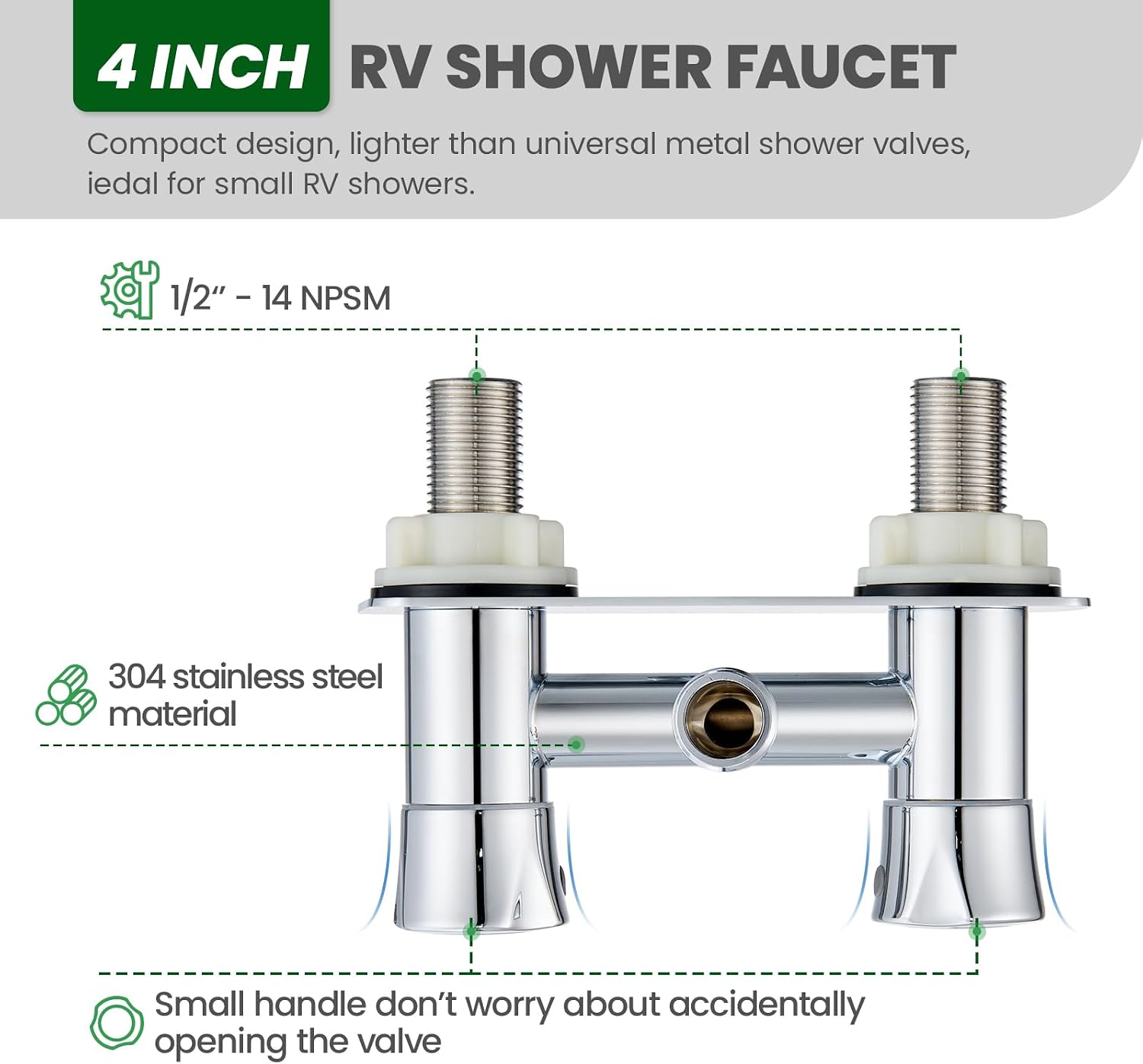 All Metal RV Shower Faucet, 4 Inch Stainless Steel Camper Shower Valve with Diverter, Replacement Faucet for RV Camper, Chrome Finish
