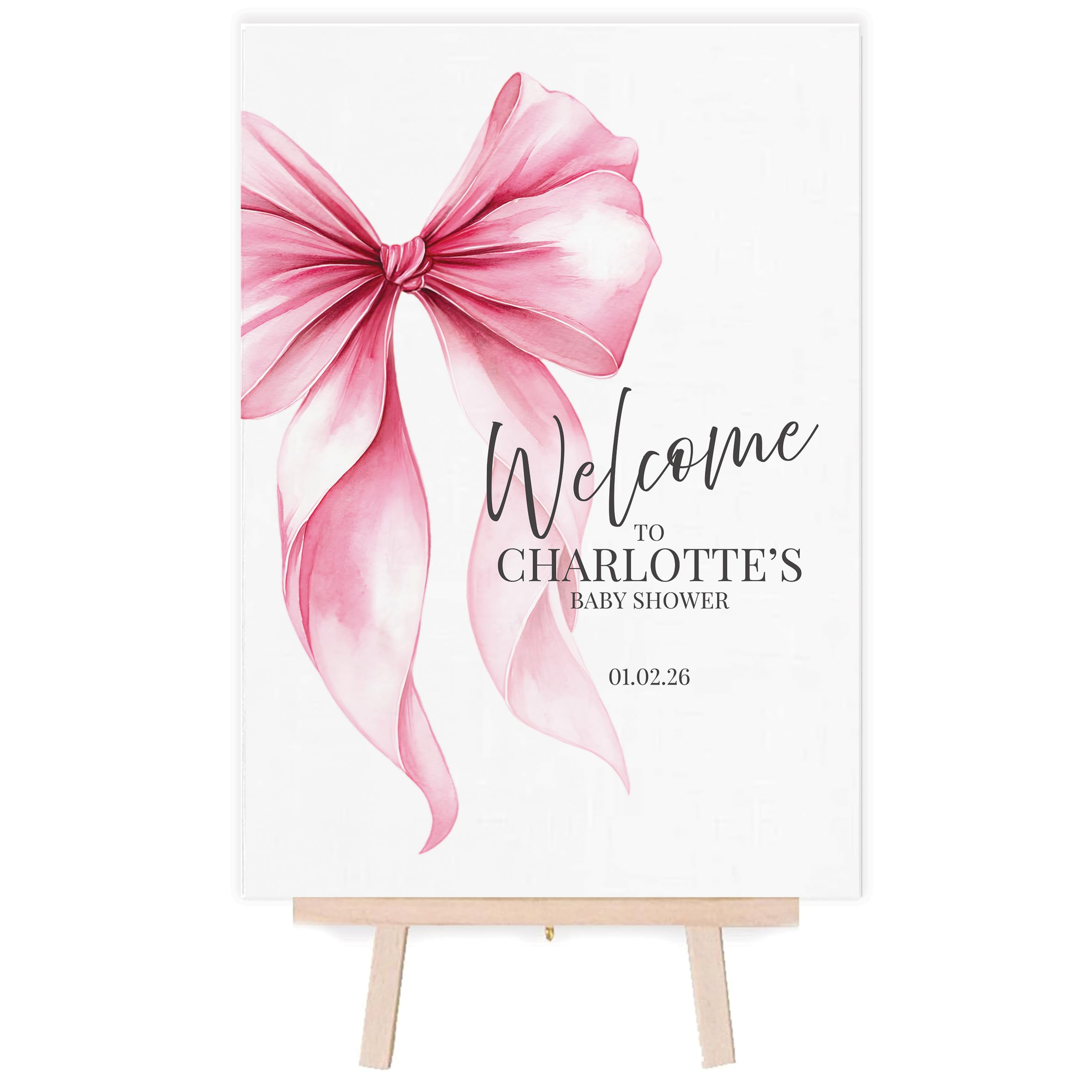Personalised Baby Shower/Hen Party/Birthday Welcome Poster, Bow Theme, Pink, A3 with Easel
