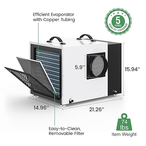 Miniatura 8 de Waykar Deshumidificador comercial de 158 pintas con bomba y manguera de drenaje para espacios de arrastre, sótanos, uso industrial por conductos y
