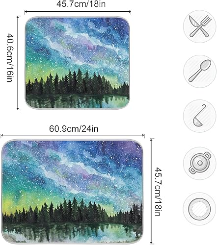 Vista 131 de Tapete de secado de platos de flores de fondo negro para encimera de cocina de 18 x 24 pulgadas, tapete de microfibra absorbente, tapete de secado