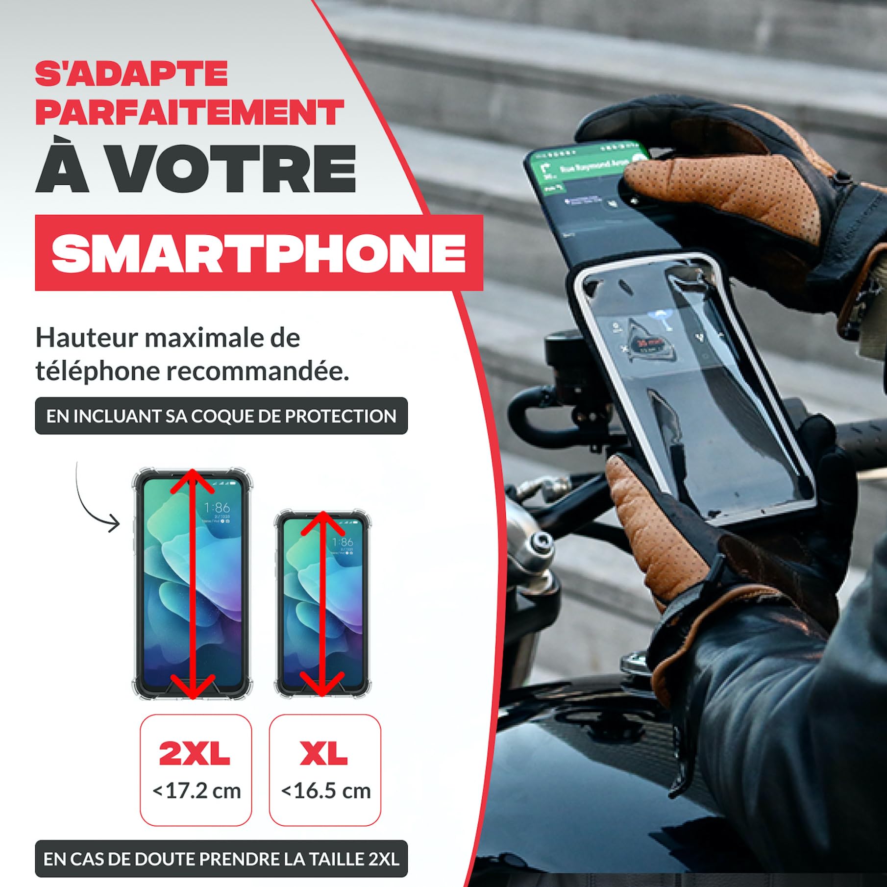 Shapeheart Support Téléphone Magnétique Moto - Fixation Vissée Guidon de 22 à 32 mm - Pochette Étanche XL Tactile - Bras Articulé Orientable 360 - Anti-Vibrations - Housse Imperméable Amovible