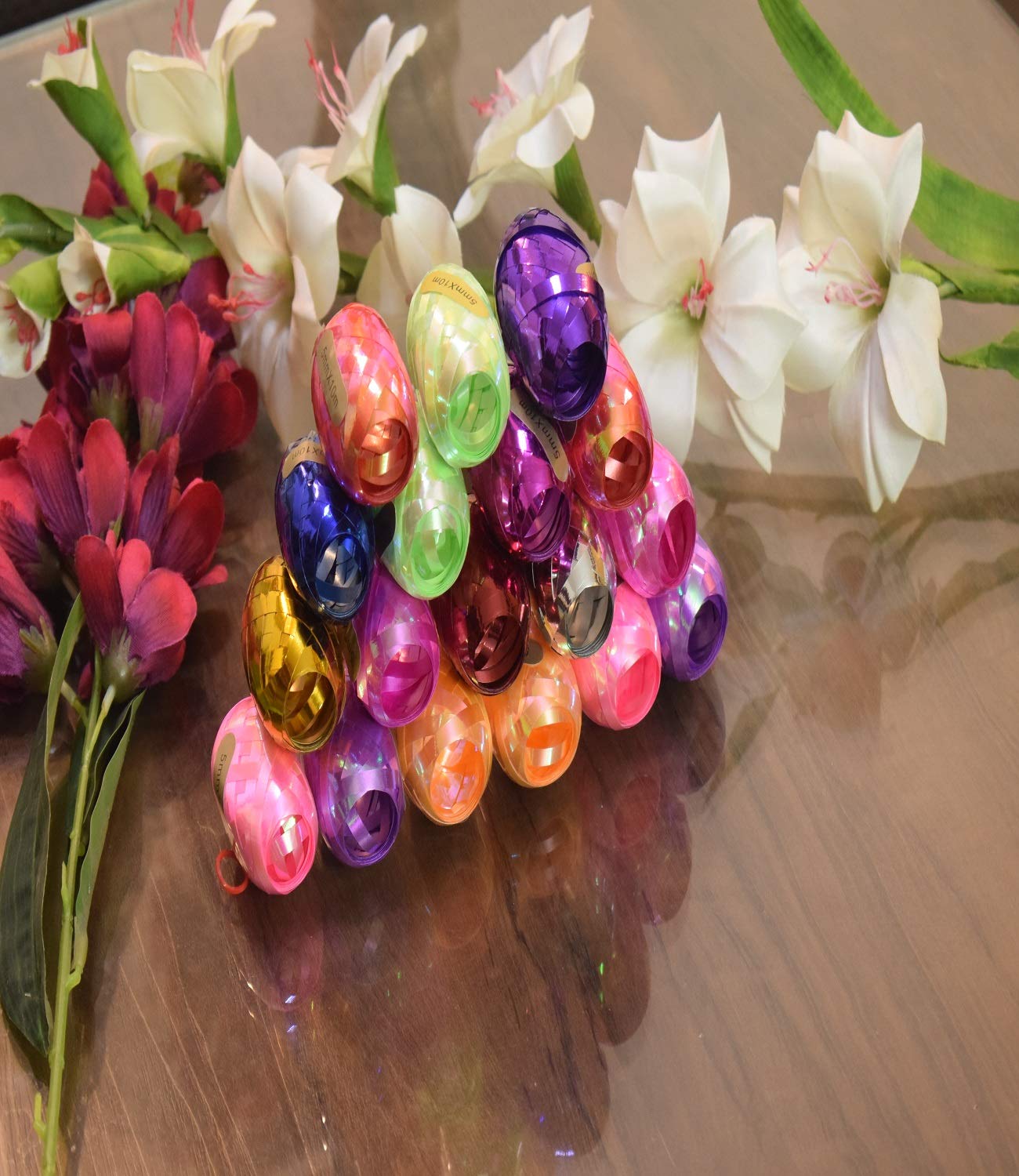 APOLLINE INDIA Multicolor 12 Pcs (5mm X 10m) Balloon Curling Ribbon Roll DIY Gifts Crafts Foil Curling for Wedding Birthday Gift Wrapping, Party Decoration, Baby Shower Party, (Glitter Shine) 1