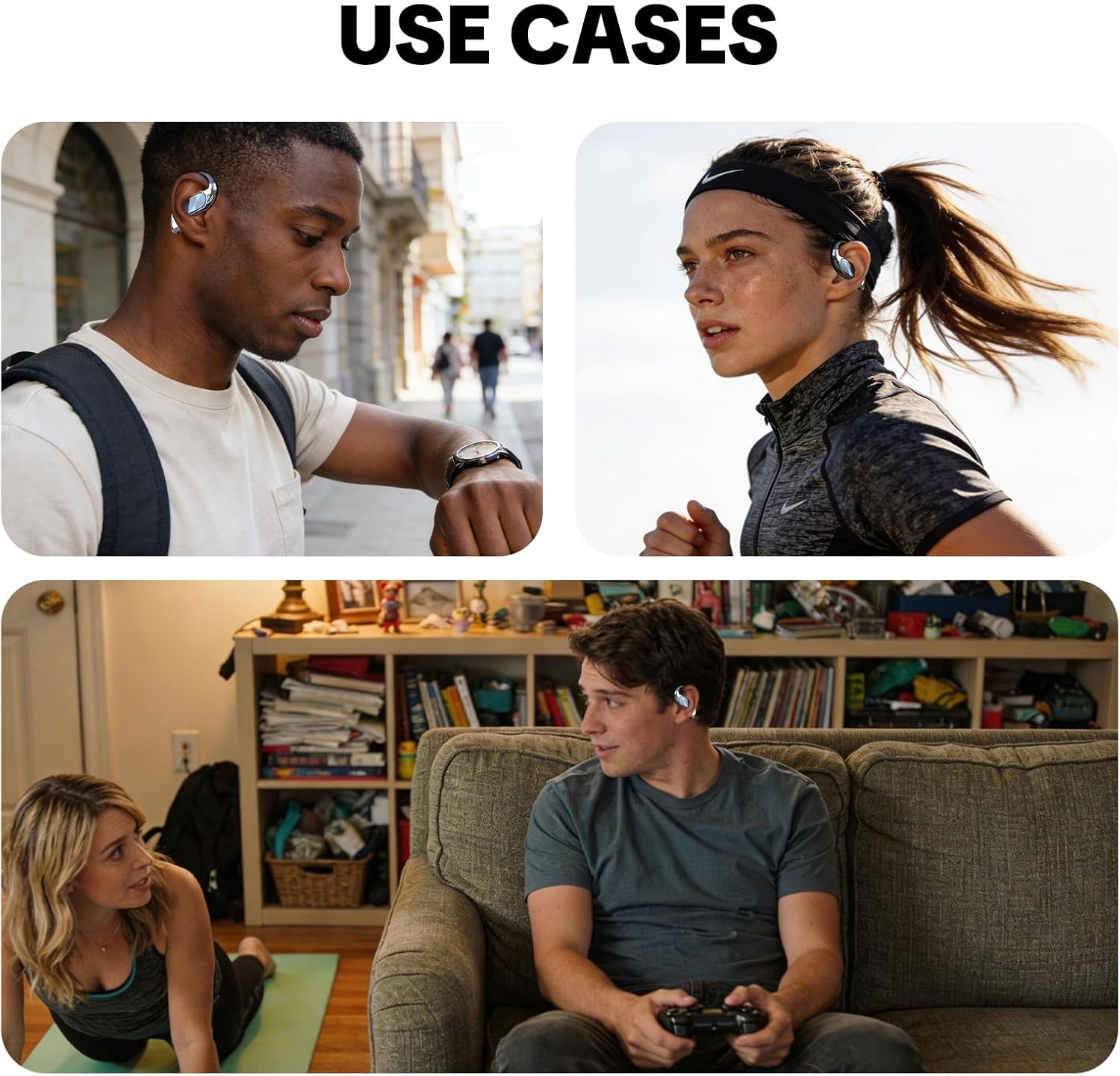 Open Ear Earbuds-Open Ear Headphones,Bluetooth 6.0 Wireless Earbuds with Swivel Design, Secure Comfort Fit & Powerful Sound, 60H Playtime, IPX5 Waterproof, for Cycling, Running, Workout（Black）