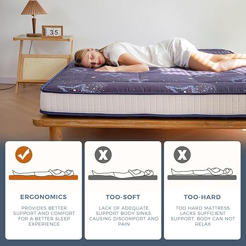 Miniatura 6 de MAXYOYO Colchón de futón extra grueso de 6 pulgadas, patrón de estrella de luna, almohadilla de tatami, colchón japonés para adultos, colchón