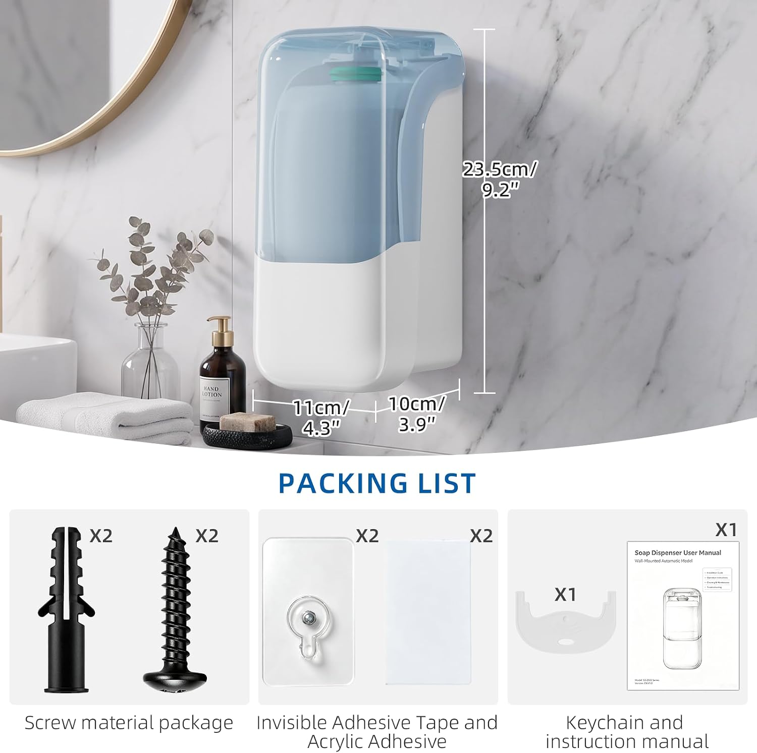 Soap Dispenser Wall Mounted, 1000ml/33.8oz, Visible Window, Lockable