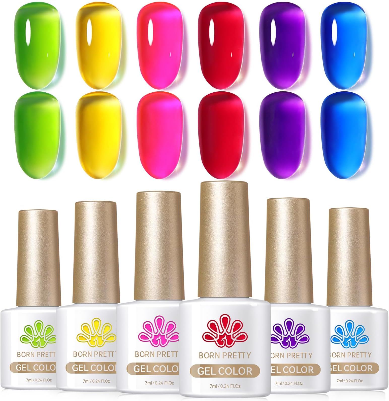 Jelly Gel Nail Polish Neon Gel Polish Crystal Transparent Spring Summer Colorful Gel Polish Green Yellow Hot Pink Red Blue Purple Nail Art Varnish Manicure 6Pcs Neon Garden 30% Ice Jelly