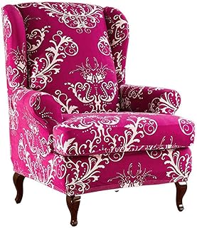 CLGTY Elastico Copripoltrona con Orecchie 2 Pezzo, Moderno Modello Copripoltrona, Microfibra Tessuto Soggiorno Copridivano Elastico-Rosa Rossa-2 Pezzo