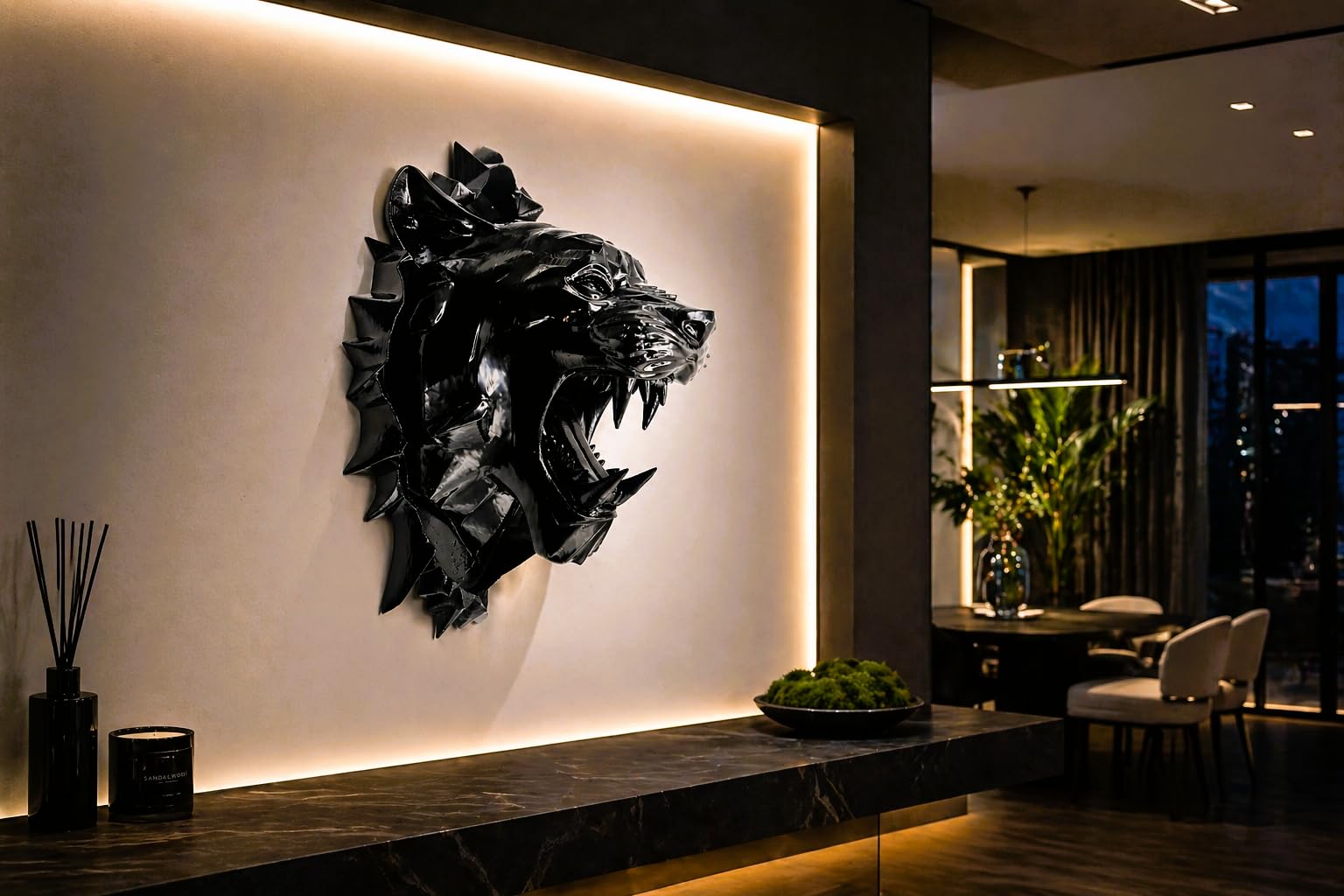 Nex-Home Testa Pantera da Parete Nera Lucida – Scultura Murale Moderna Made in Italy – Decorazione Luxury Dipinta a Mano per Casa, Salotto, Ufficio e Arredo Design Pronta da appendere contemporanea