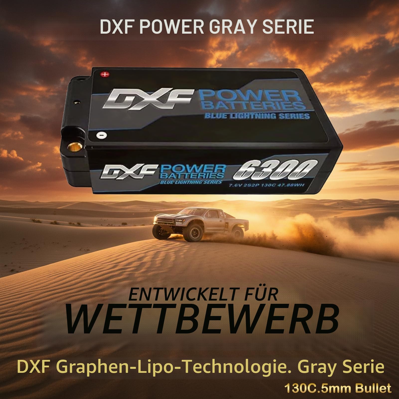 DXF 2 Packungen 2S LIPO AKKU 7.6V 6300mAh 140C LIPO 2S für 1/8 & 1/10 RC-Cars - Losi, HPI, Tamiya, Axial und mehr. lipo akku Kompatibel mit 5MM Deans T-Plug, leistungsstarkes LIPO LIPO AKKU Set