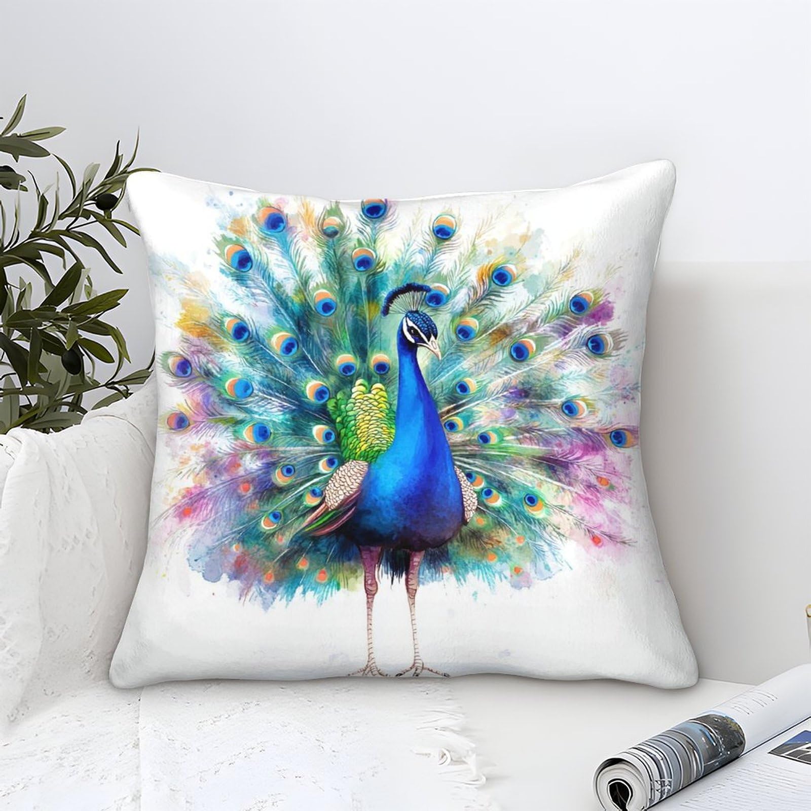 Dlonirpex Style-10 Peacock 3D Printed Pillowcases Pillow Decorative Super Soft Pack Of 1 For Patio,Couch, Tent, Balcony And Sofa 40X40cm