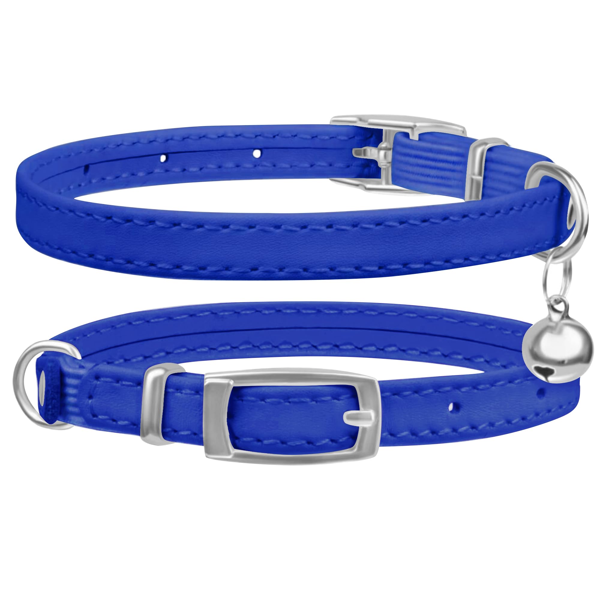 DAIHAQIKO Cat Collar with Bells,Kitten Collar for Boy & Girl Leather cat Collar Breakaway with Safety Elastic Strap (Neck Fit 8"-11",Blue)