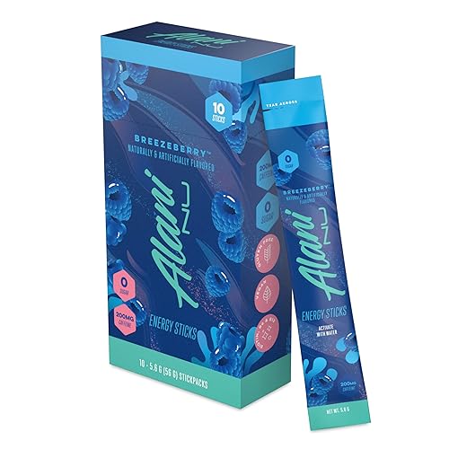 Alani Nu BREEZEBERRY, Energy Sticks Drink Powder, 200mg Caffeine, Pre Workout Performance with Antioxidants, On-The-Go Drink Mix, Biotin, B Vitamins, Zero Sugar, 5 Calories, 10 Pack - Breezeberry