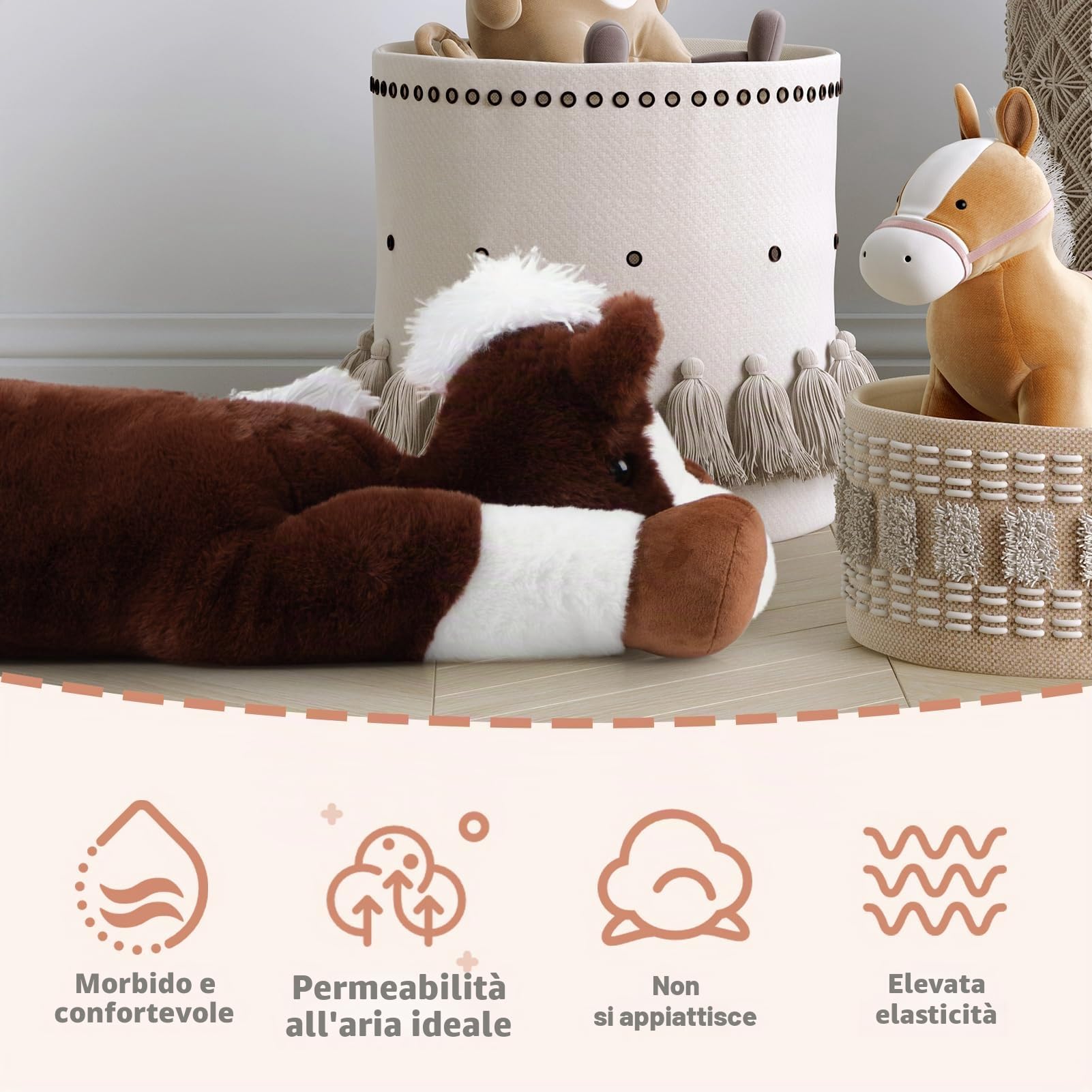 BEJOY Giocattolo in peluche, cavallo, grande pony, per bambini, fidanzata, regalo di compleanno, 80 cm