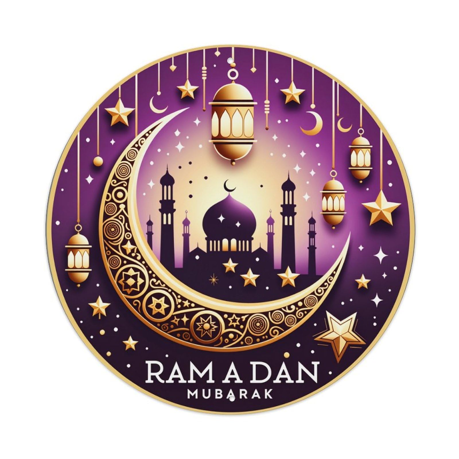 Moon Stars Lanterns Mosque Pattern Metal Tin Sign Vintage Garden Bedroom Cafe Bar Man Cave Home Wall Decor Metal Poster 8x8 inches