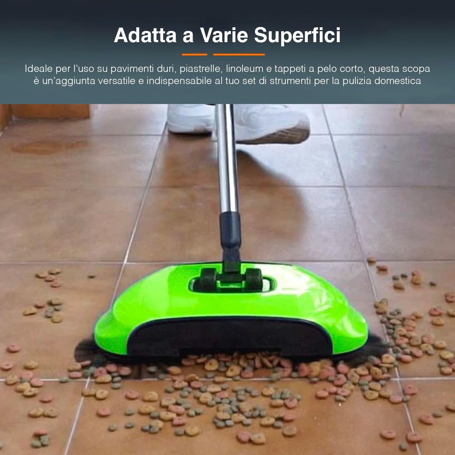 Avilia Scopa Rotante Manuale Multisuperficie - con Serbatoio Polvere, in Ferro e Plastica, Verde e Nero, Senza Elettricità, 38x21x110cm