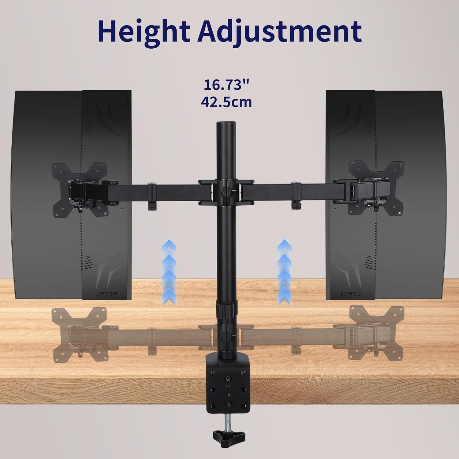 Dual Monitor Mount, Fully Adjustable Dual Monitor Stand for 13"-27" Screens, Holds Up to 22lbs Per Arm with C-Clamp & Grommet Base
