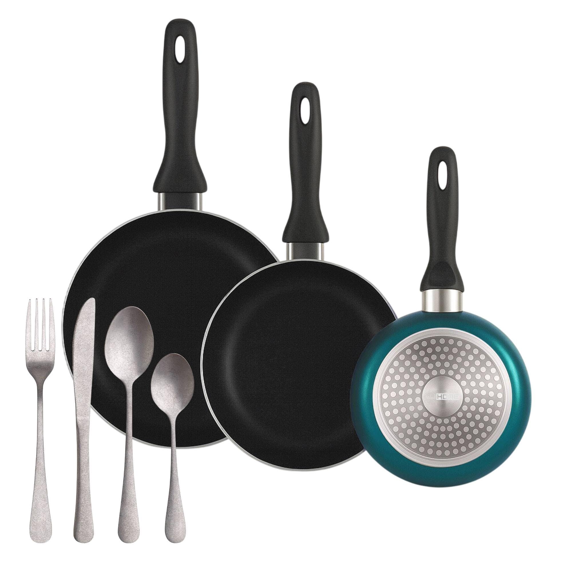 Poêles en aluminium pressé bleu et couverts en acier inoxydable durable
