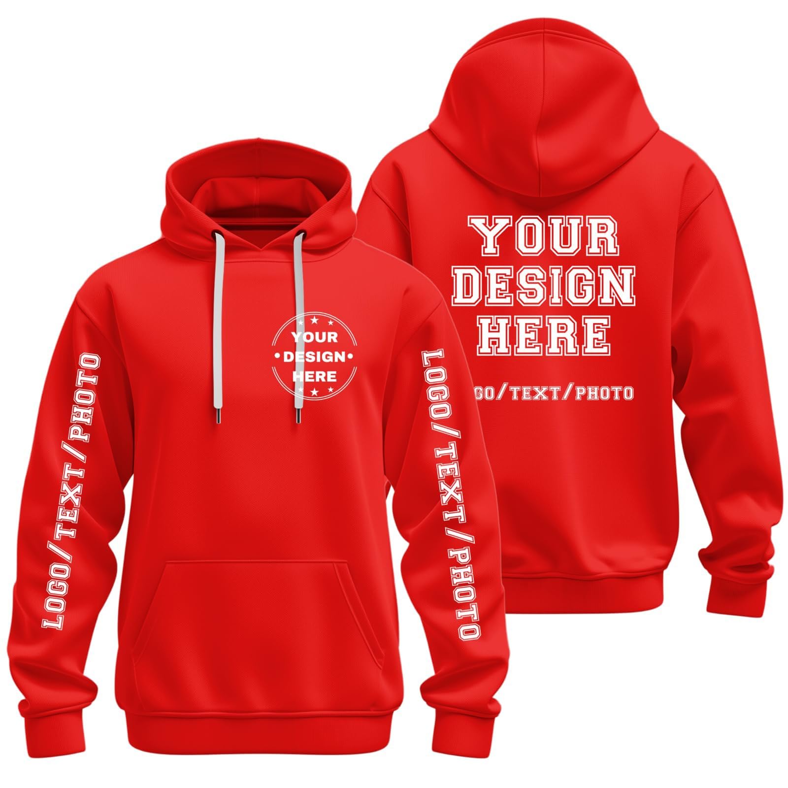 Sudaderas Hombres con Capucha Sudadera Personalizada. Diseña Tu Propia Personalizada Texto, Logotipo Y Foto. para Hombre Mujer. del Hierro (Red, XXXL) Chaqueta Verano Ropa Running Mangas