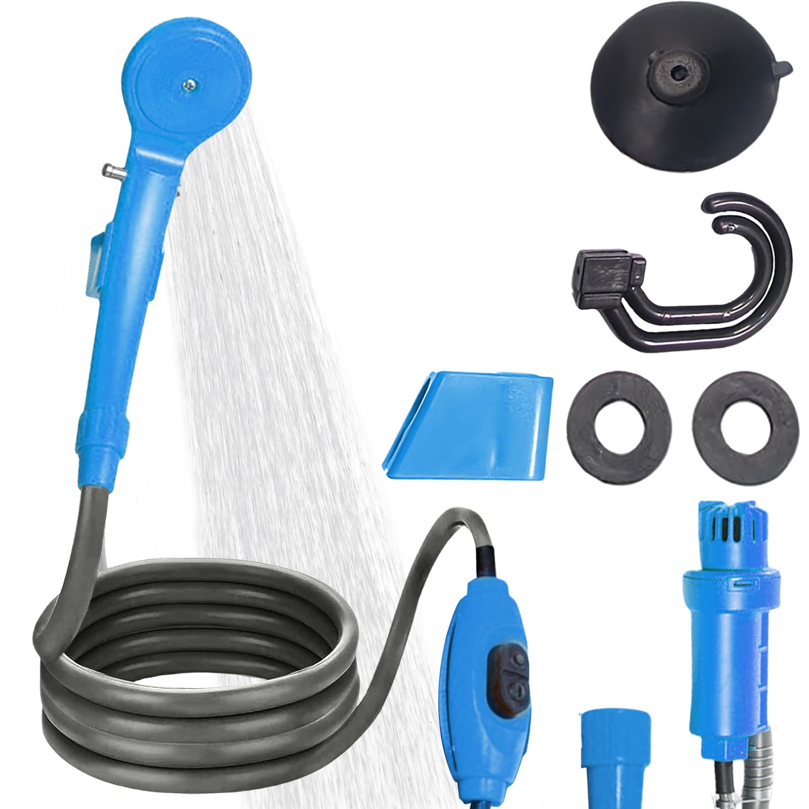 PORFOYO Doccia portatile da campeggio, doccia da campeggio, 12 V, presa accendisigari da 12 V, per esterni, portatile, con pompa a immersione, doccia esterna con soffione per auto, roulotte, camper