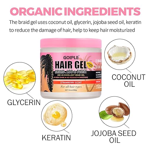 Miniatura 2 de Gel trenzado de gran capacidad de 16 onzas, bueno para torsión, rastros, trenzas, bordes sin escamas, gel de trenzado de alto brillo y control de