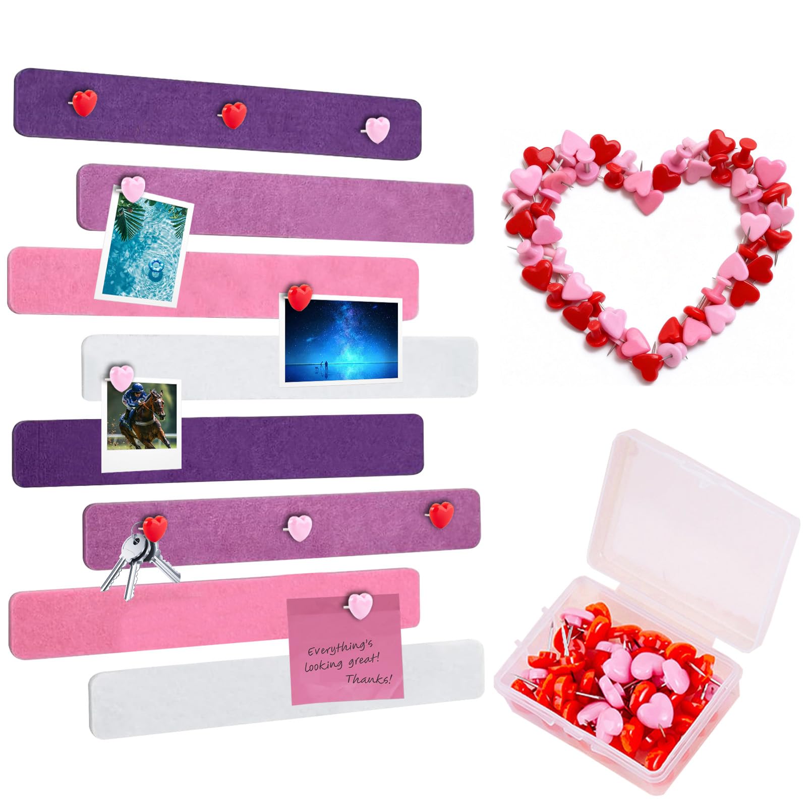 JYJLLM 8PCS Felt Pin Board Strips Set 33x5cm, Blue Pink Purple White Bulletin Board Strips for Home Office Wall Organization