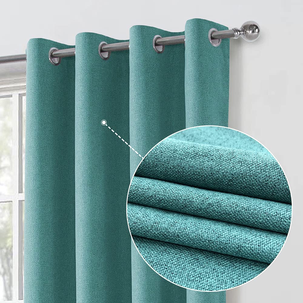 always4u100% Blackout Curtains for Bedroom 1 Pair Modern Linen Look Window Treatment for Home Decoration 3-layer Fully Lined Thermal Curtain Teal 66x90