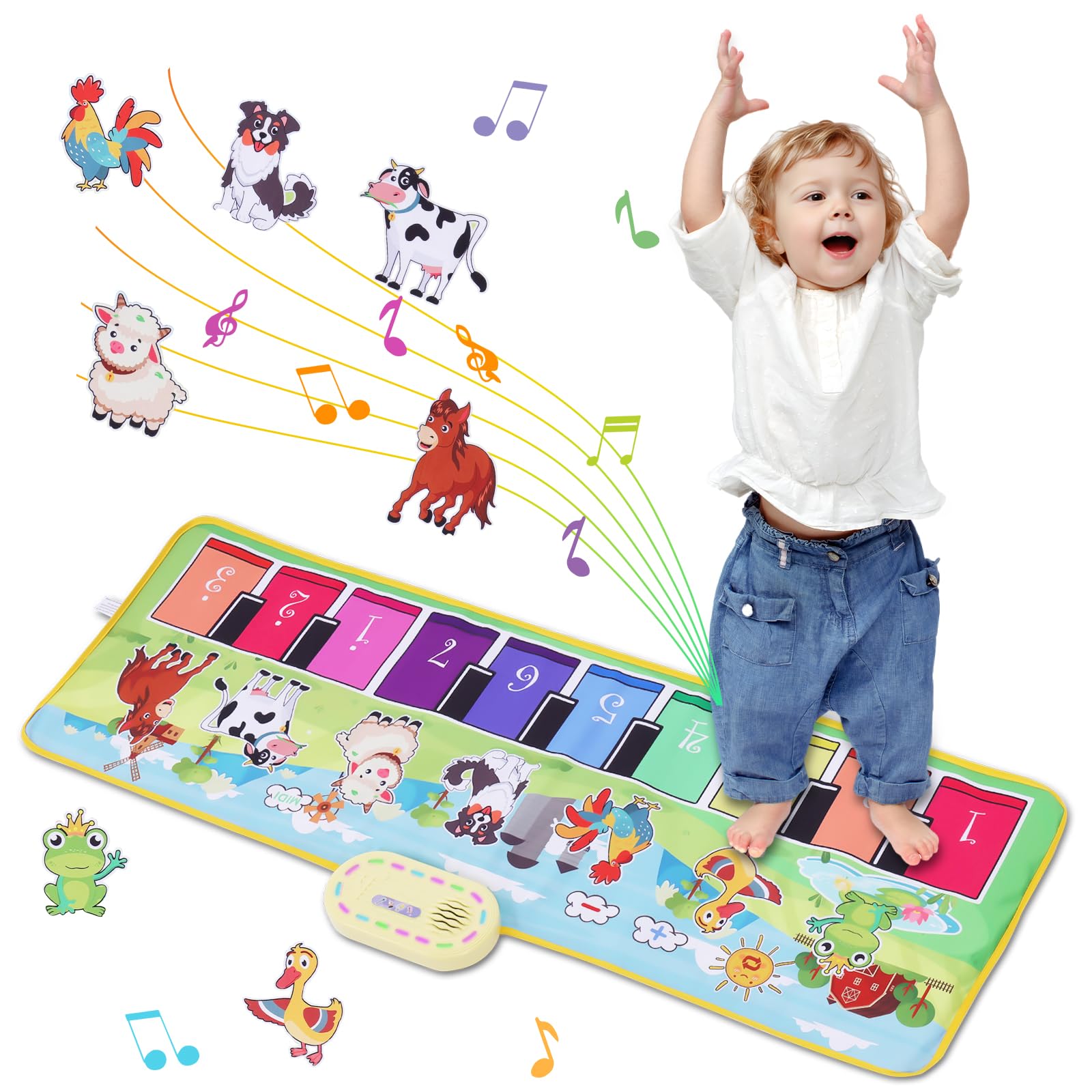 Tapete de juego de piano de animales de granja para niños, tapete de juego musical 2 en 1 para bebé, teclado de aprendizaje educativo, manta de juego táctil, divertida Navidad, regalo de cumpleaños