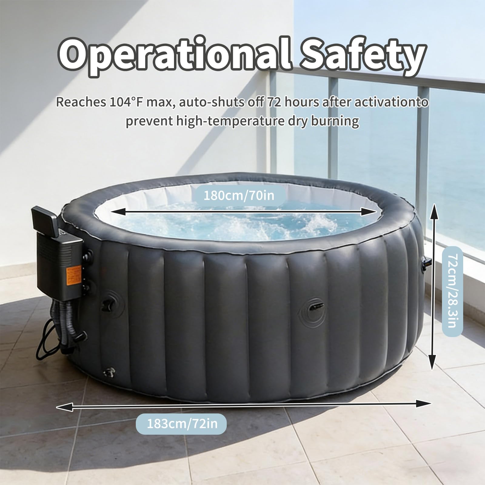 Jacuzzi Gonfiabile 180 X 71 Cm, Spa Portatile da Esterno, Jacuzzi Rotonda Portatile Gonfiabile per 3-4 Persone, Riscalda Fino a 42°c/104°f, 150 Rilassanti Getti d'Aria, per Esterni