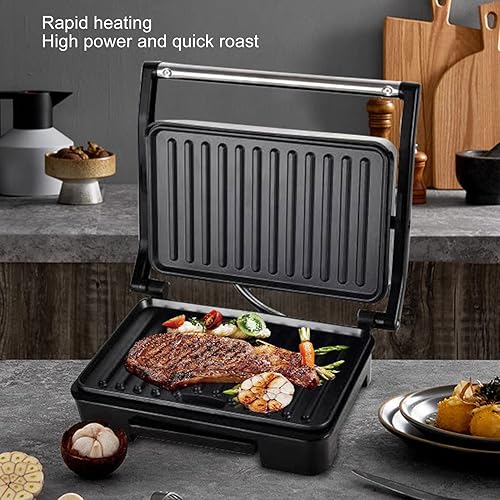 Miniatura 5 de Panini Press, de acero inoxidable antiadherente de doble cara para sándwiches, parrilla de prensa Panini abre 180 grados para cualquier grosor de
