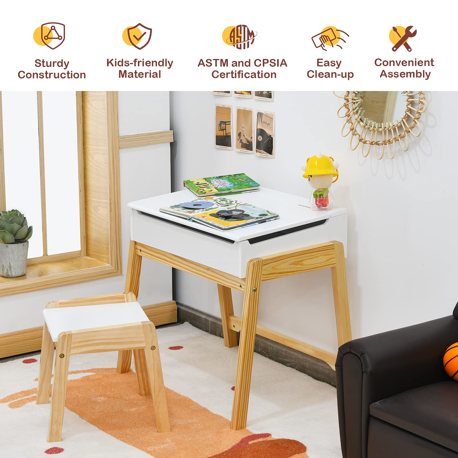 Kids Table Costzon And Chair Set, Flip Top Toddler Study Desk W Chair ...