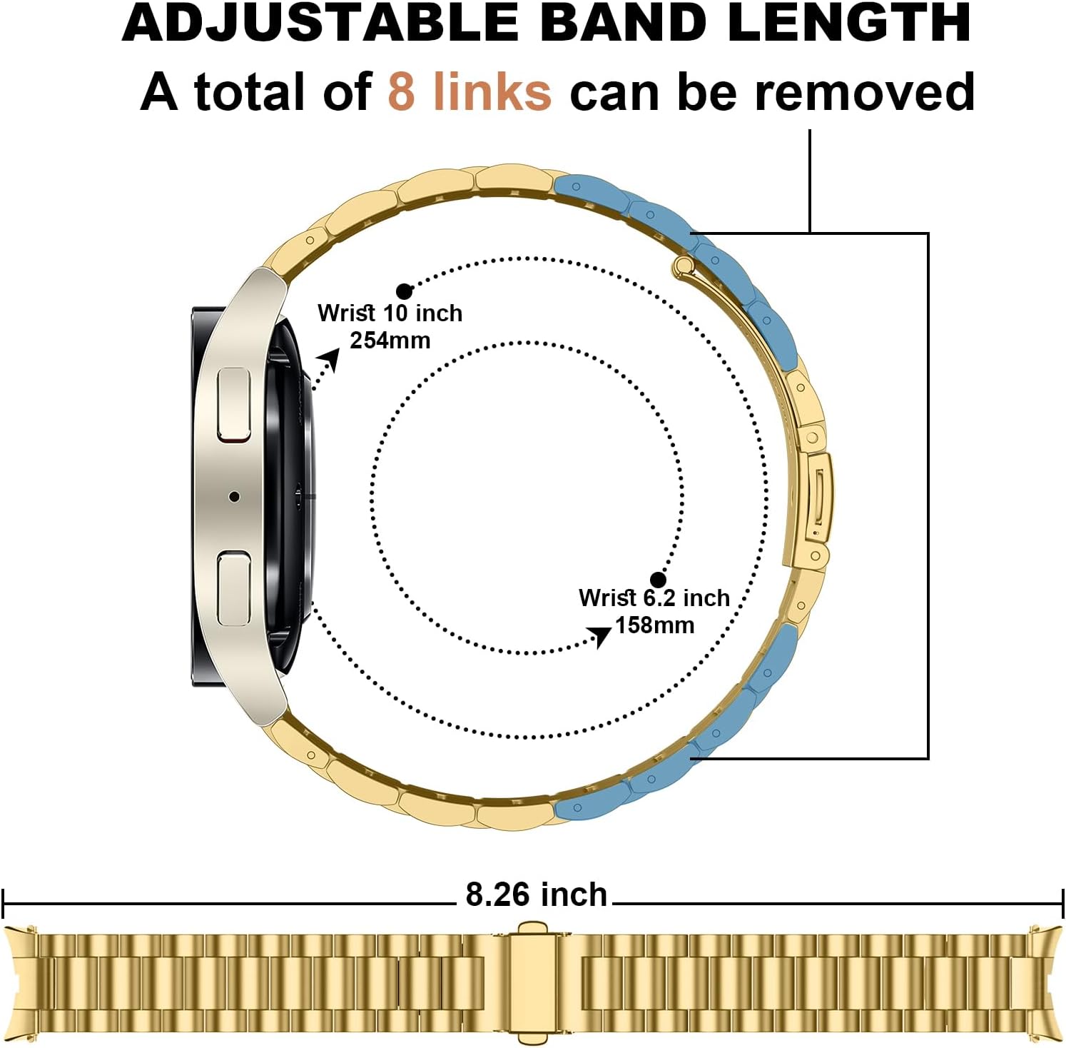 Metal Bands Compatible with Samsung Galaxy Watch 7 6 5 4 FE Band 44mm 40mm/Galaxy Watch 6 Classic 47mm 43mm/5 Pro 45mm, No Gap Stainless Steel Strap for Women and Men, Gold - Image 3