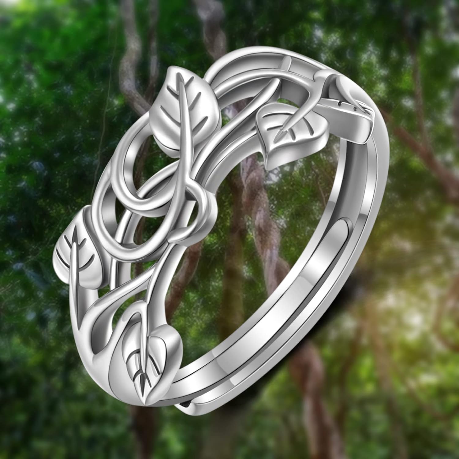 Yearace Sterling Silver Filigree Ivy Wild Band Ring, Adjustable Inspirational Hand Ring, Graduation Jewelry Gift for Women Girls