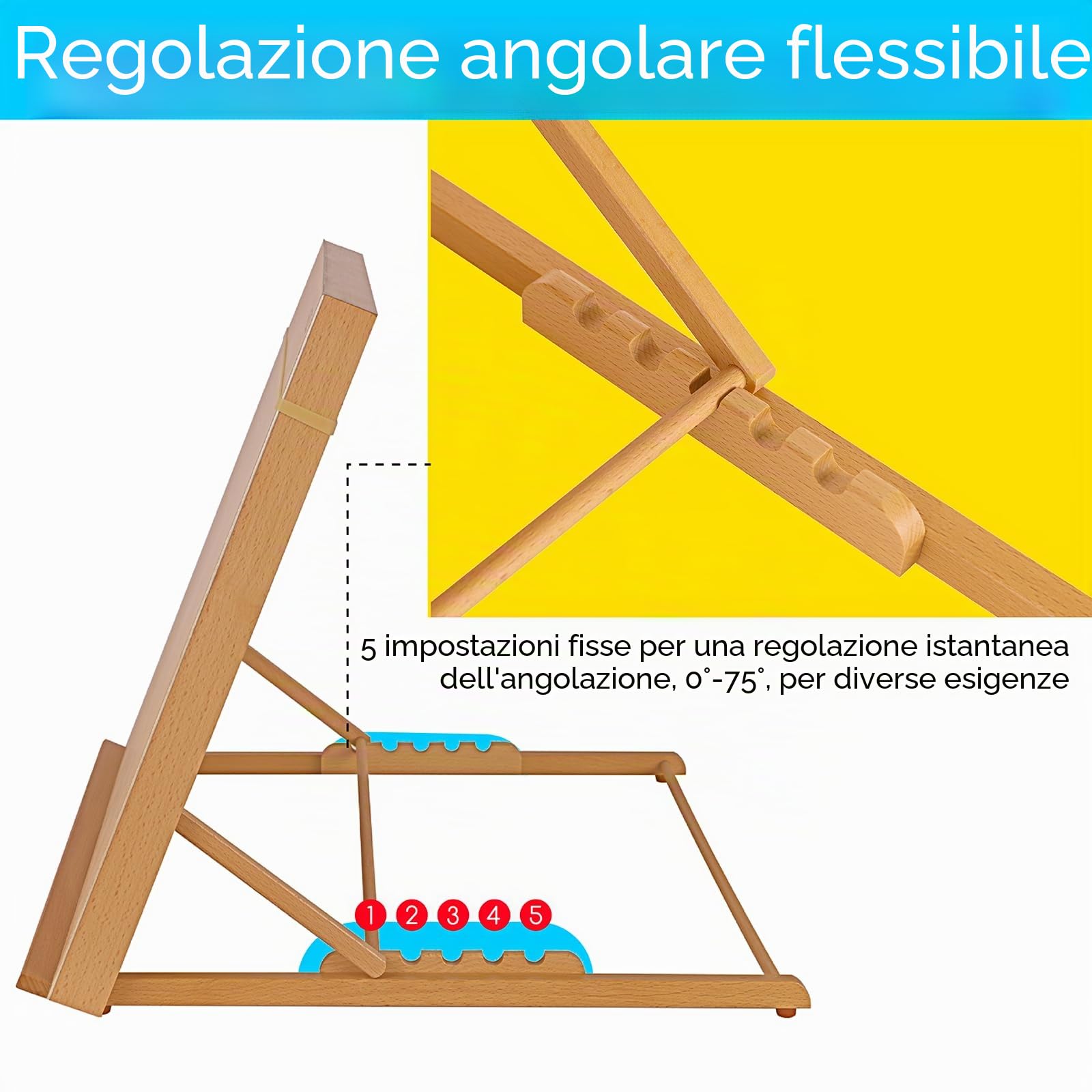 MEEDEN Cavalletto da scrivania regolabile Art Stand: cavalletto da disegno A2 a 5 posizioni, cavalletto da tavolo portatile con cintura per il trasporto, robusto cavalletto da tavolo in legno di