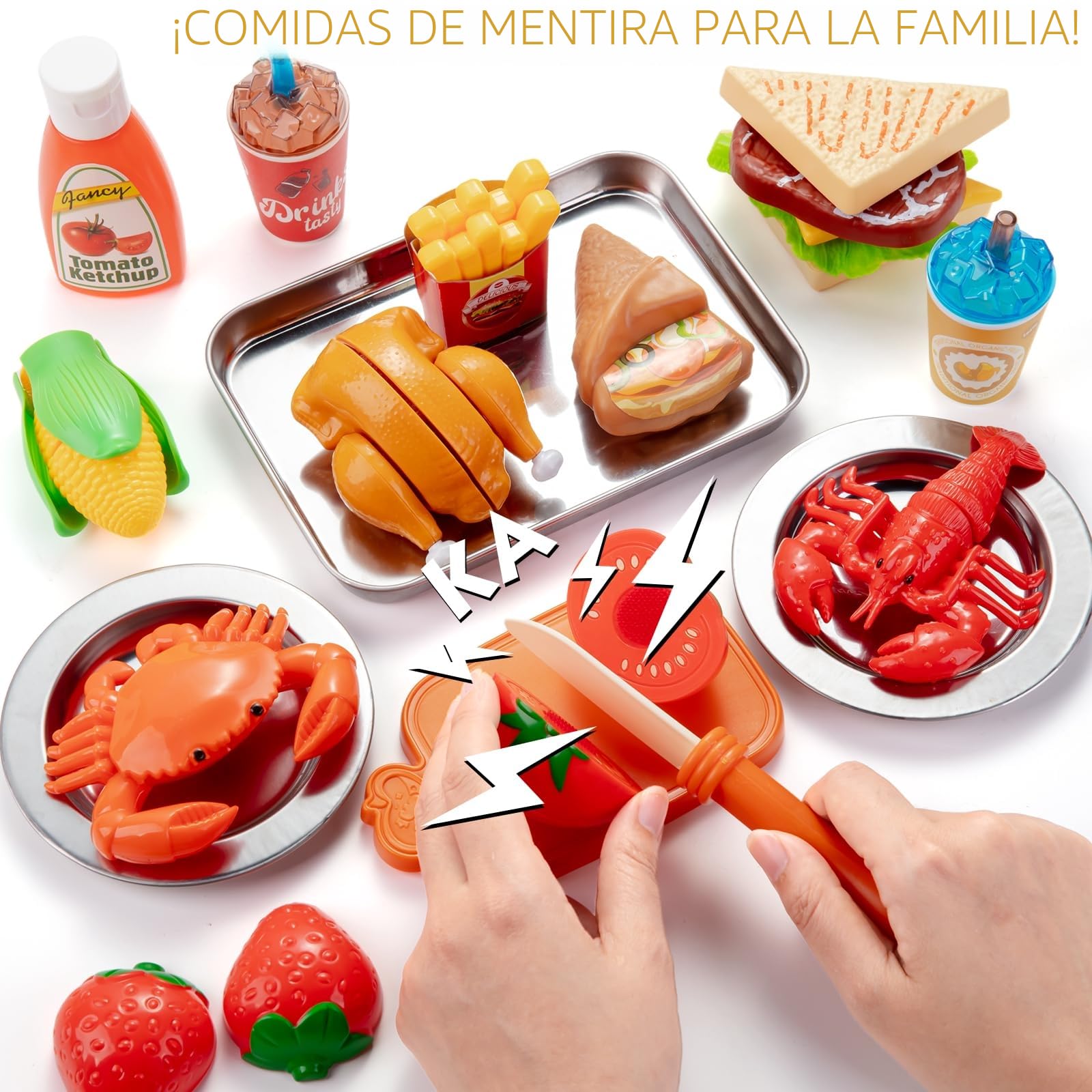 Juboury Cocina Juguete, Frutas y Verduras Juguete 56 Piezas Accesorios de Cocina Infantil, Juguetes Montessori 3 4 5 6 7 Años, Juegos Educativos y Regalo Niña Niños 3 a 7 Años