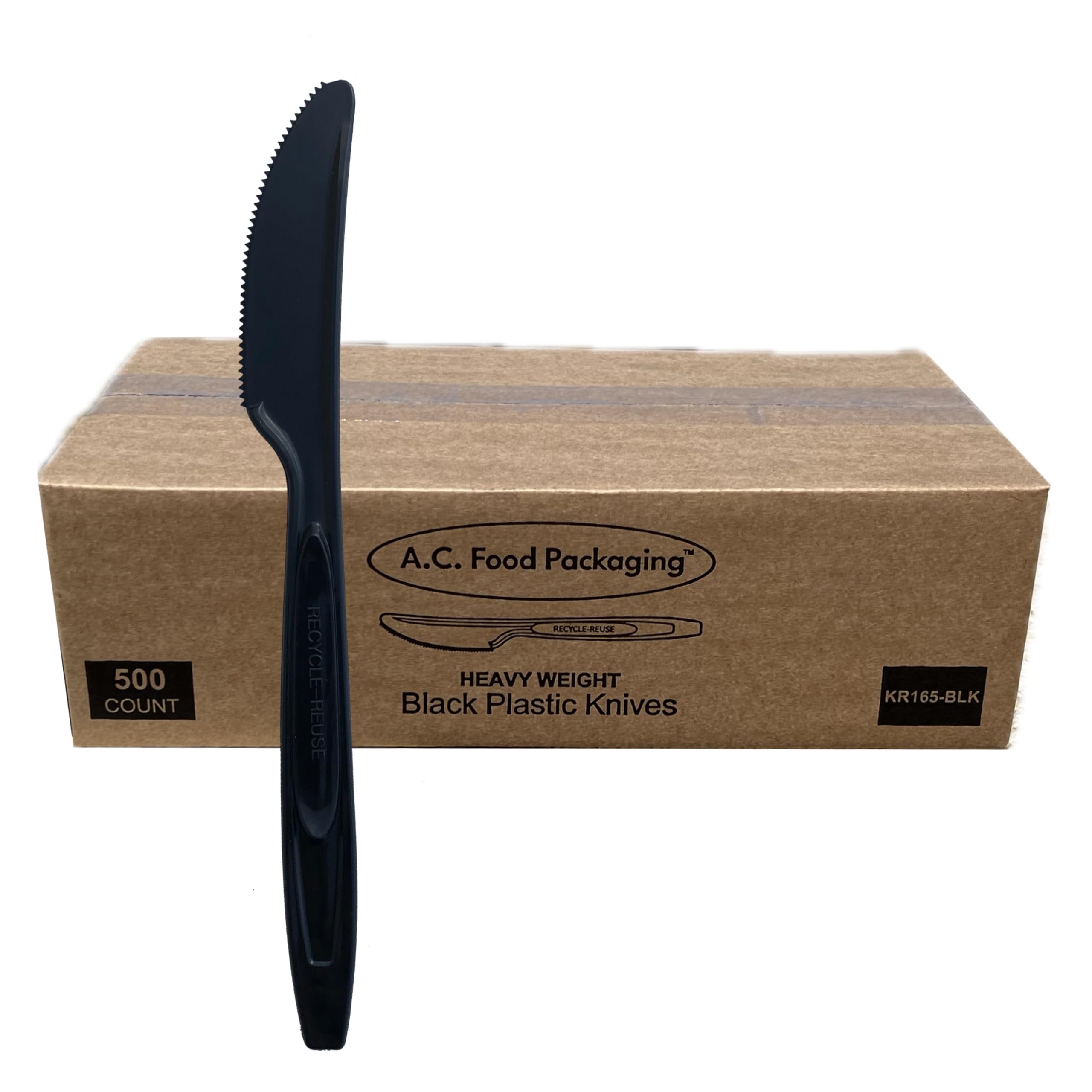500 Count Plastic Knives Disposable - Black - Heavy Weight - BPA Free and Heat Resistant - Made from Recycled Plastics and 100% Recyclable - Eco