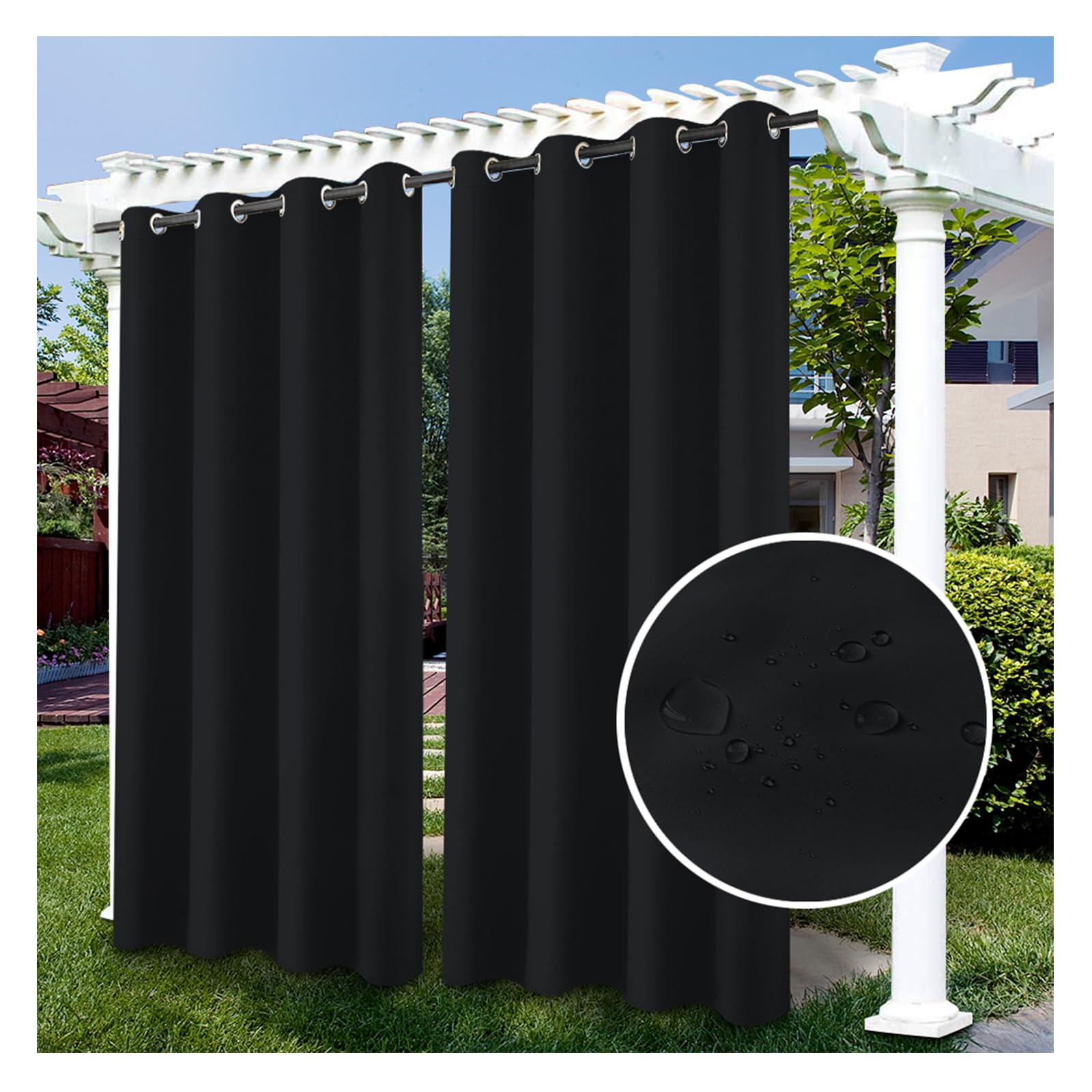 RevLie Waterproof Indoor Outdoor Curtains for Patio Thermal Insulated Privacy Curtain Sun Blocking Grommet Blackout Curtains for Bedroom, Porch, Living Room, Pergola, Cabana,1 Panel,212 * 120cm（W*H）