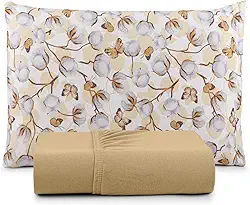 Jogo de Lençol 100% Algodão com Fronhas, Malha Penteada 130g, Antialérgico, Vários Tamanhos (Solteiro, Algodão)