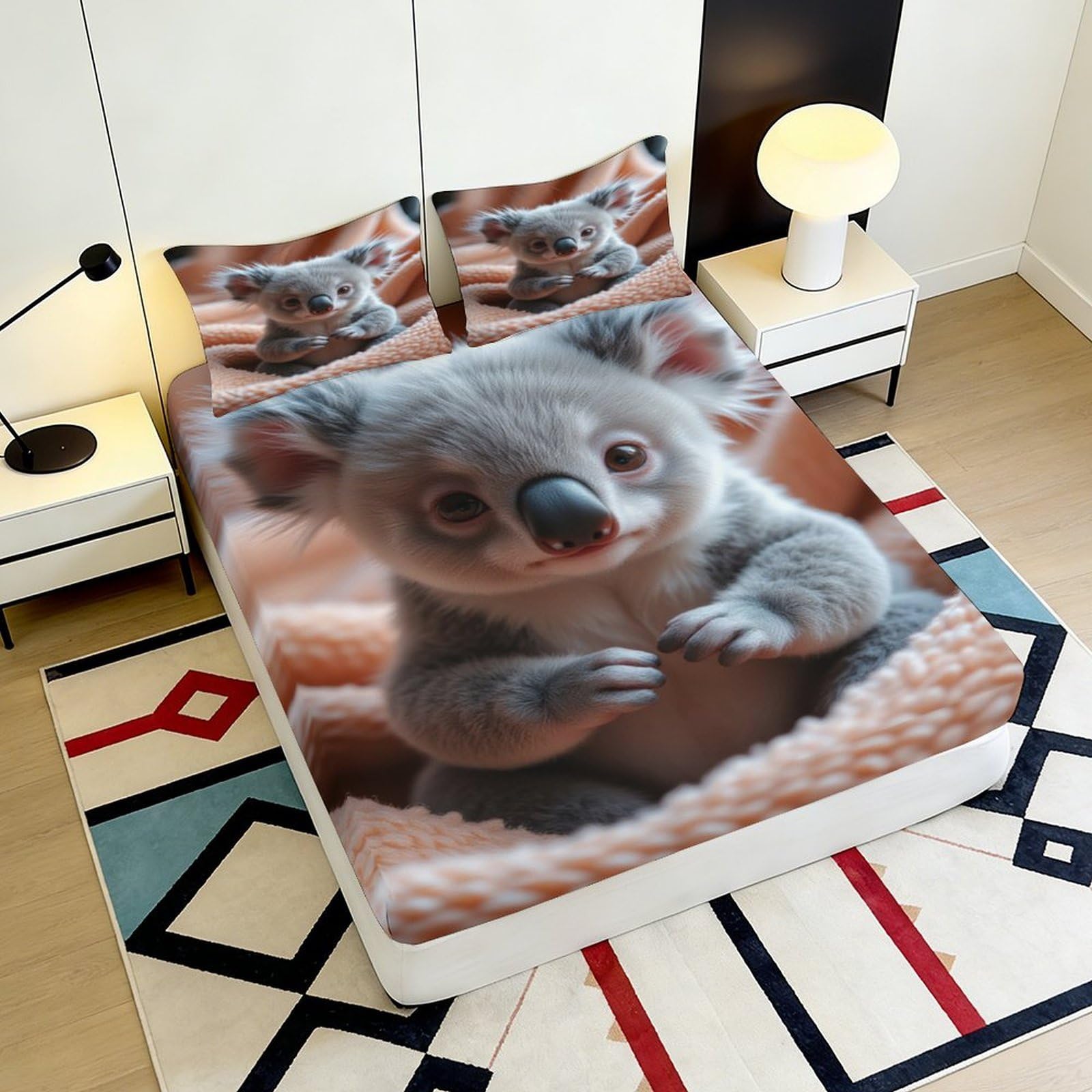 Lenzuolo con stampa 3D Koala, in microfibra, antiscivolo, decorazione per la casa | superficie morbida, coprimaterasso, facile da pulire, utilizzabile tutto l'anno, traspirante, lavabile, 160 x 200 x 25 cm