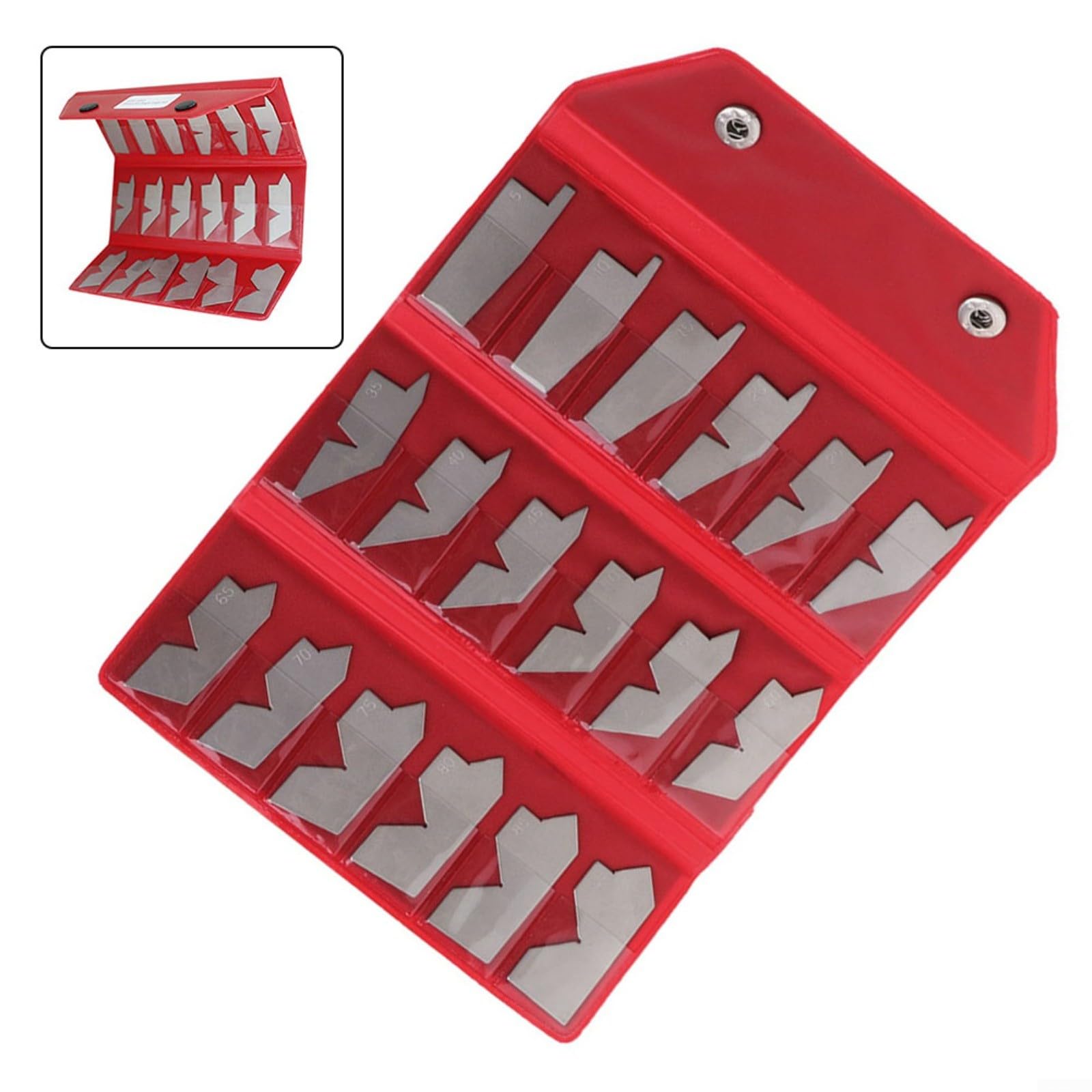 Lot de 18 gabarits d'angle en acier inoxydable de 5 à 90 degrés pour machinistes, outillers, inspecteurs, dessinateurs avec sac de rangement